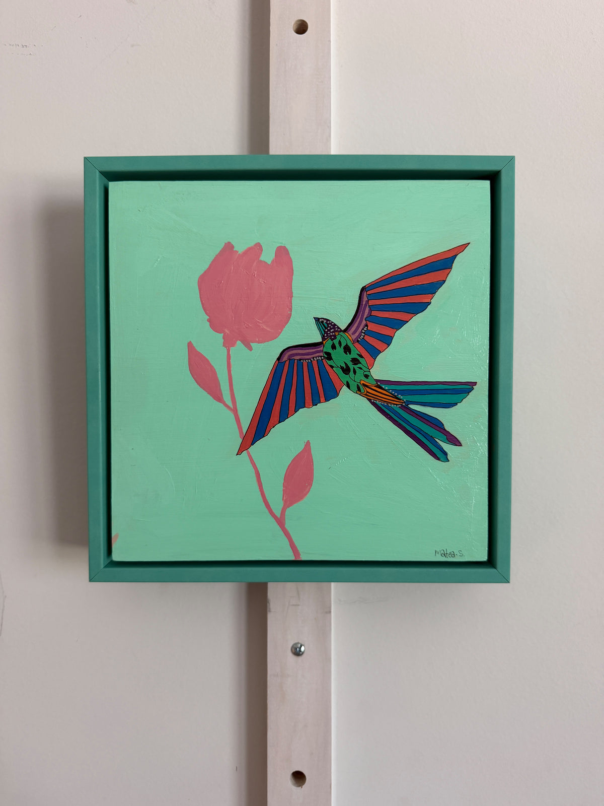 Green on Teal Sparrow