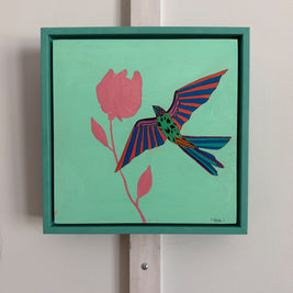 Green on Teal Sparrow