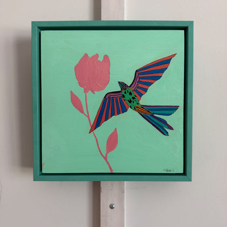Green on Teal Sparrow