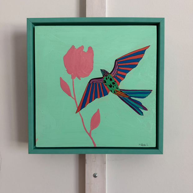 Green on Teal Sparrow