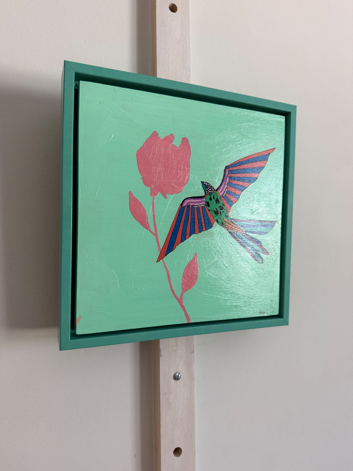 Green on Teal Sparrow