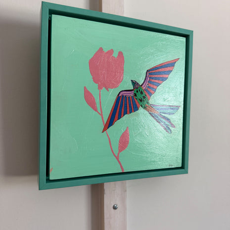 Green on Teal Sparrow