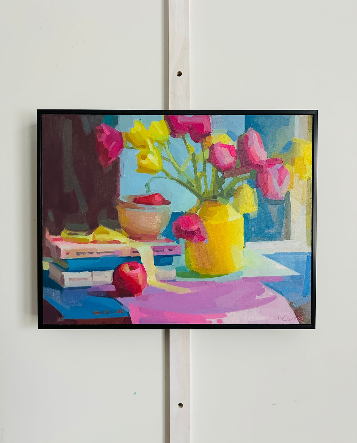 Yellow Vase, Pink, and Blue
