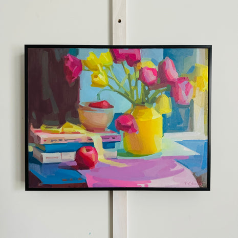 Yellow Vase, Pink, and Blue