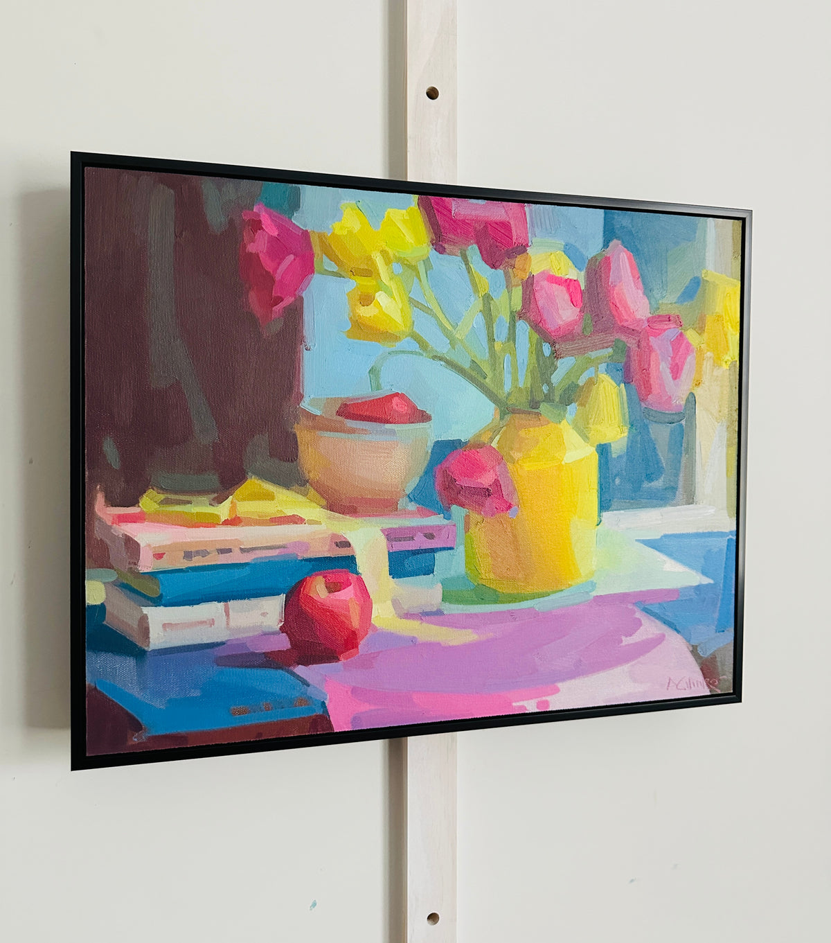 Yellow Vase, Pink, and Blue
