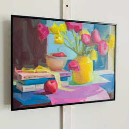 Yellow Vase, Pink, and Blue
