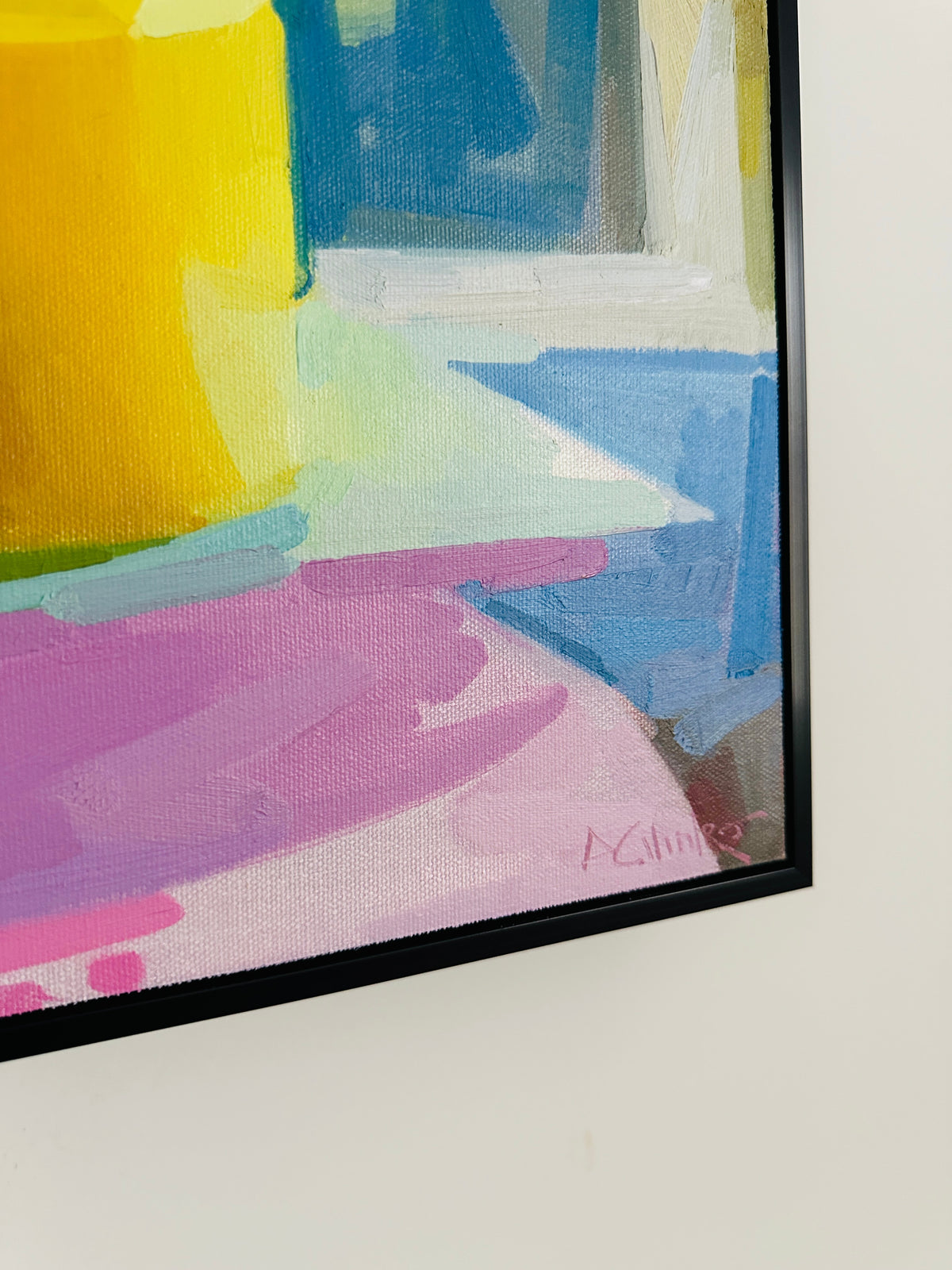 Yellow Vase, Pink, and Blue